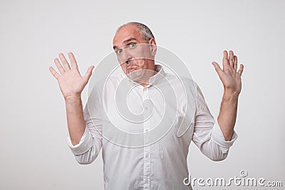 Man body language. I did not do it concept. Stock Photo
