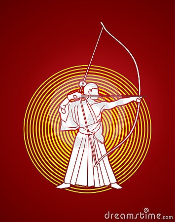 Man bowing Kyudo Vector Illustration