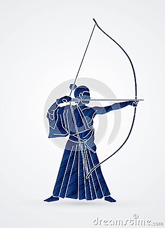 Man bowing Kyudo Vector Illustration