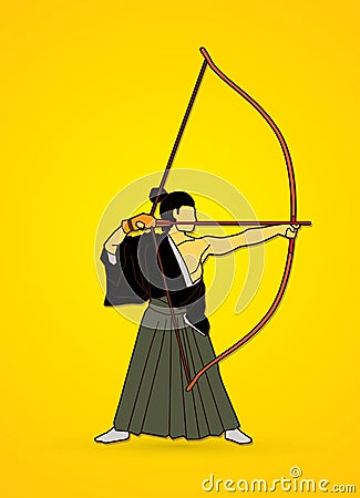 Man bowing Kyudo Vector Illustration