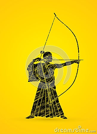 Man bowing Kyudo Vector Illustration