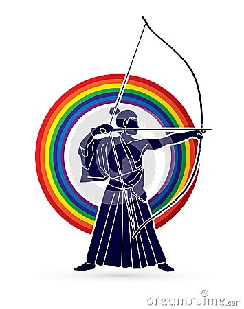 Man bowing Kyudo Vector Illustration