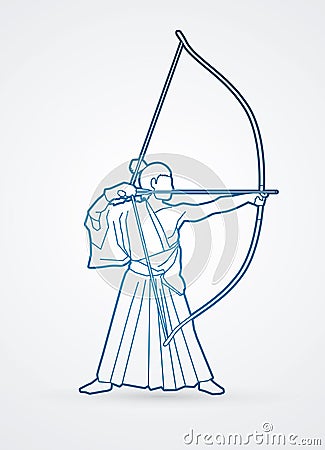 Man bowing Kyudo Vector Illustration