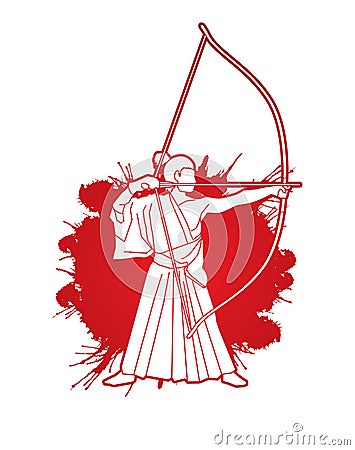 Man bowing Kyudo Vector Illustration