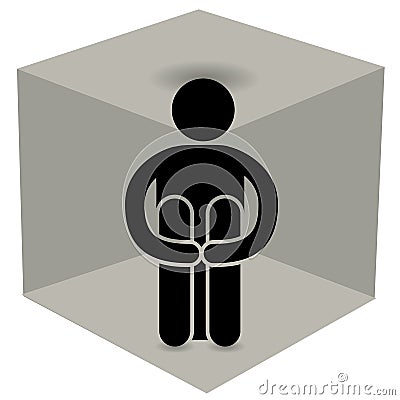 Man in a box. claustrophobia. Fear of closed spaces. Vector illustration, isolated on white background. Locked in small place. Log Vector Illustration