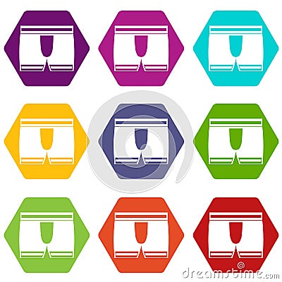 Man boxer briefs icon set color hexahedron Vector Illustration