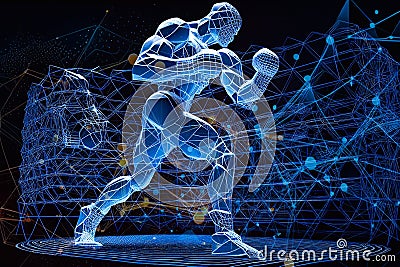 Man boxer doing shadow boxing from lines, triangles and particle style design. Illustration. Generative AI Stock Photo