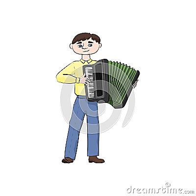 Man boy plays the accordion. Vector color Vector Illustration