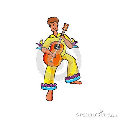 man brazilian dancer with guitar instrument Cartoon Illustration