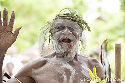Man with broken teeth from chewing bethel nuts, Solomon Islands Editorial Stock Photo