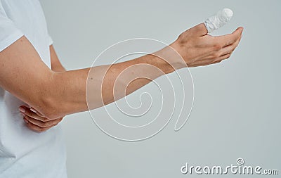 man with broken thumb health problems medicine patient Stock Photo