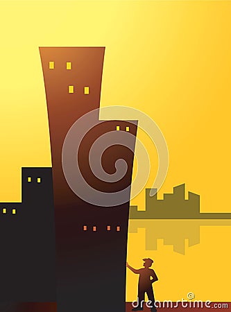 Man beside the building Vector Illustration