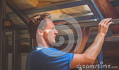 Man building drywall Stock Photo