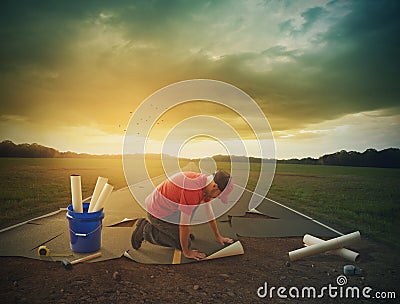 Man building a road Stock Photo