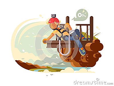 Man bungee jumping Cartoon Illustration