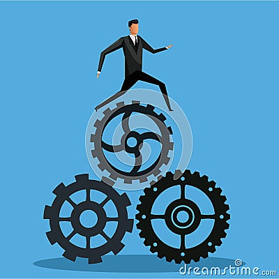 Man business with gear team manager work Vector Illustration