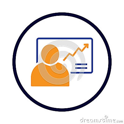 man, business grow, graph, presentation, online business grow presentation icon Vector Illustration