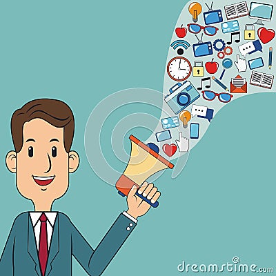 Man business holding speaker digital marketing Vector Illustration