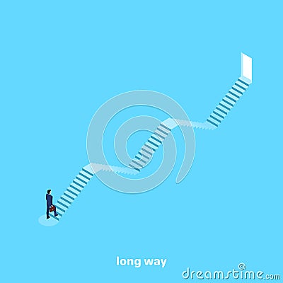 A man in a business suit with a briefcase in his hand climbs the steps to an open door Vector Illustration