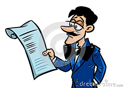 Man business suit reading contract parody character cartoon illustration Cartoon Illustration