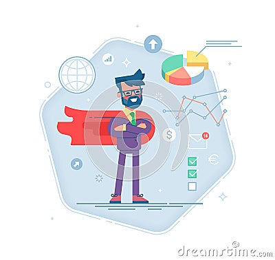 Man in a business suit and red cape superhero Vector Illustration