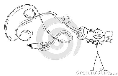 Man or Businessman Firing Rocket Launcher, Concept of Groundbreaking Idea or Change, Vector Cartoon Stick Figure Vector Illustration