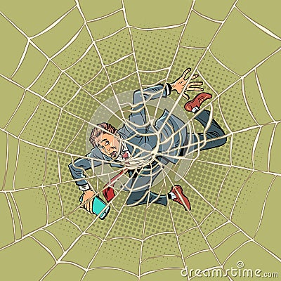 A man businessman got into a difficult and confusing situation from which it is difficult for him to get out, while he Vector Illustration