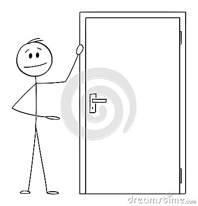 Man or Businessman Showing Entrance or Exit Door , Vector Cartoon Stick Figure Illustration Vector Illustration