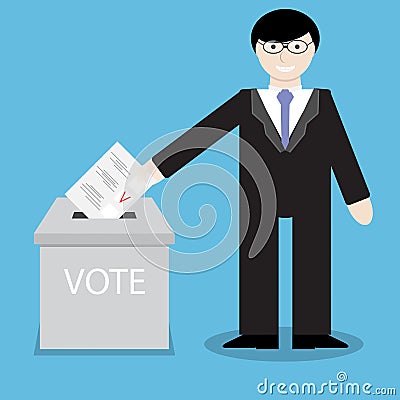 Man businessman votes, throwing into box bulletin Vector Illustration