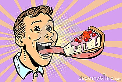 Man with a cake in a long tongue Vector Illustration