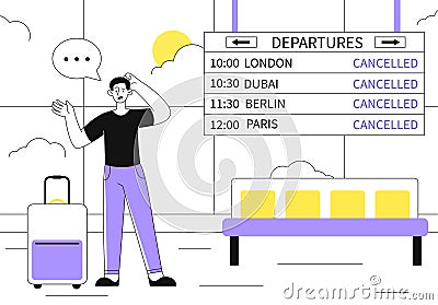 Man with canceled flight line vector concept Vector Illustration