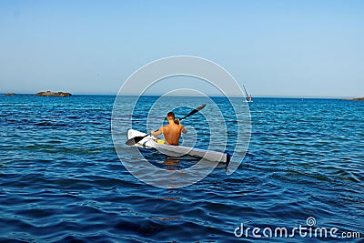 Man on a canoe in the sea, Kayaking, Canoeing Editorial Stock Photo