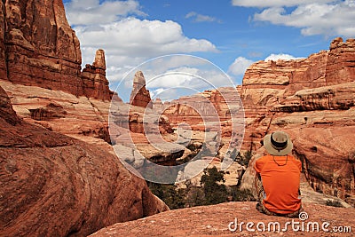 Man in canyon Stock Photo