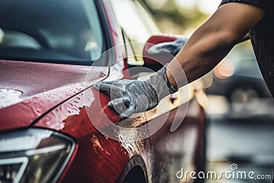 Man car sponge self wash. Generate Ai Stock Photo