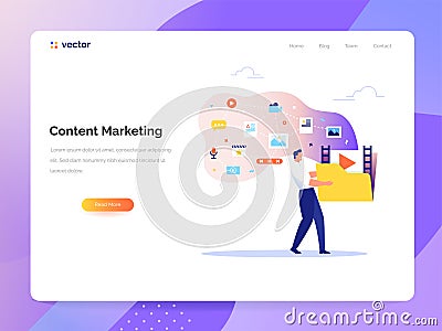 A man carries a large folder with media files. Creating, marketing and sharing of digital - vector illustration. Content Vector Illustration