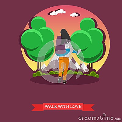 Man carry his girlfriend on back. Romantic happy couple concept vector illustration Vector Illustration