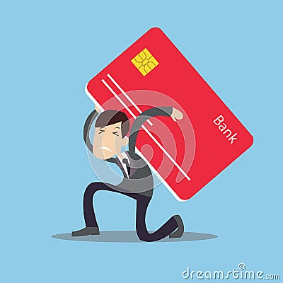 Man carrying heavy credit card debt financial management trouble burden Vector Illustration