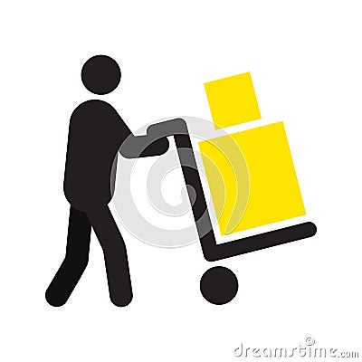 Man carrying two boxes with hand truck silhouette Vector Illustration