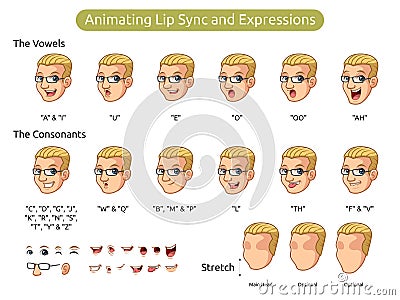 Man Cartoon Character for Animating Lip Sync and Expressions Vector Illustration