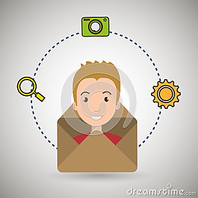 man cartoon email camera search Cartoon Illustration