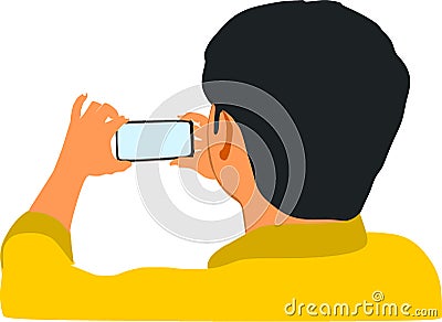 Man cartoon making video from smart phone isolated Vector Illustration