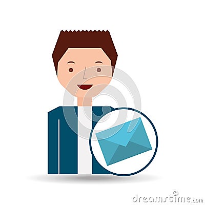 Man cartoon message email envelope Vector Illustration