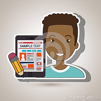 man cartoon smartphone sample test Cartoon Illustration