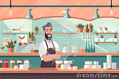 chef man caucasian apron beard portrait service restaurant food kitchen standing. Generative AI. Stock Photo