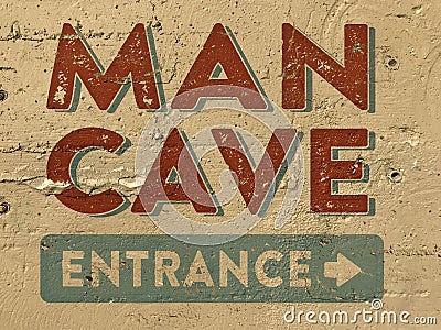 Man Cave Entrance Sign painted on wall Stock Photo