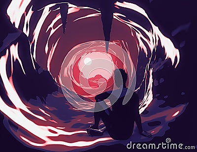 Man in the cave, mindfulness and emotional intelligence concept illustration. Cartoon Illustration