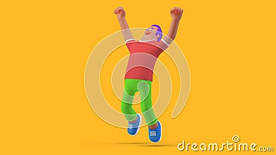 Man character abstract jumping Happy Winner Success pose 3D illustration Cartoon Illustration