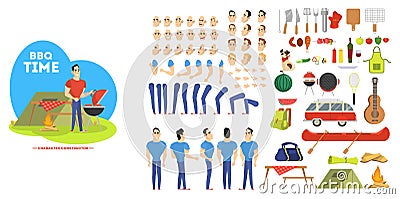Man character on barbeque set for animation Vector Illustration