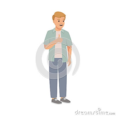 Man Character in Casual Jeans and Shirt Standing and Showing Thumb Up Vector Illustration Vector Illustration