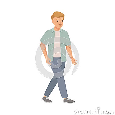 Man Character in Casual Jeans and Shirt Walking Moving Legs and Arms Vector Illustration Vector Illustration